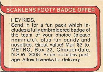 1980 Scanlens VFL #NNO Essendon Checklist Back